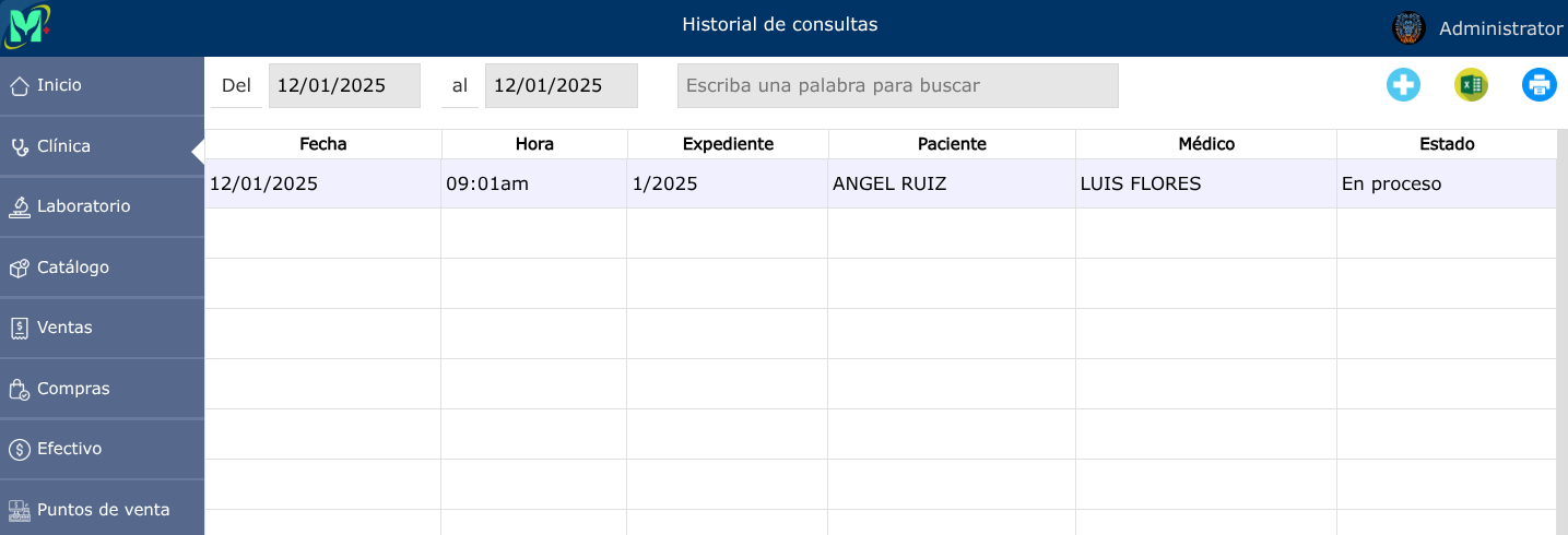 Historial de consultas