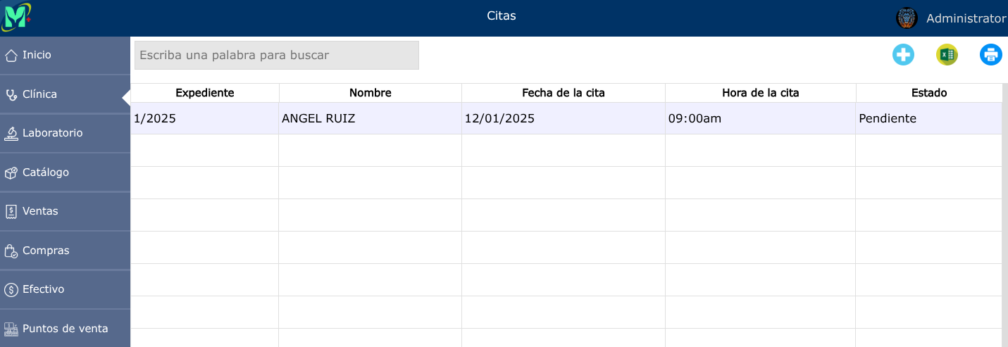 Listado de citas