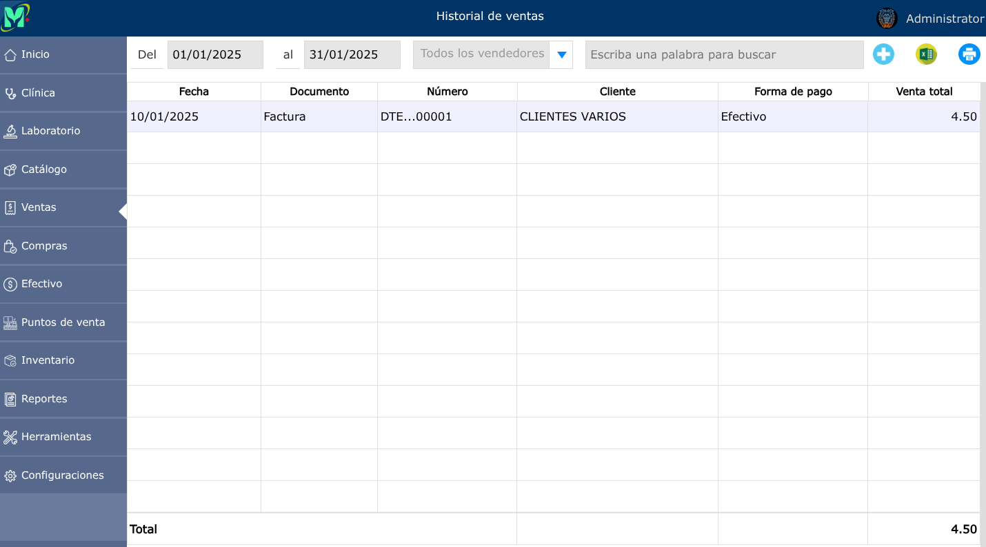 Historial de ventas
