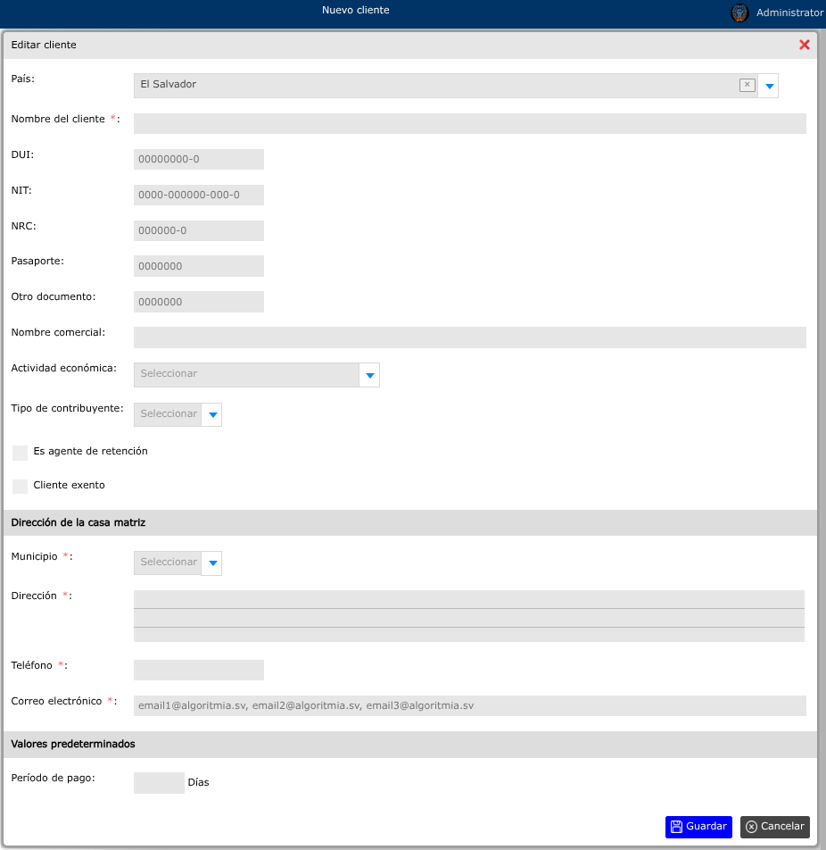 Crear nuevo cliente