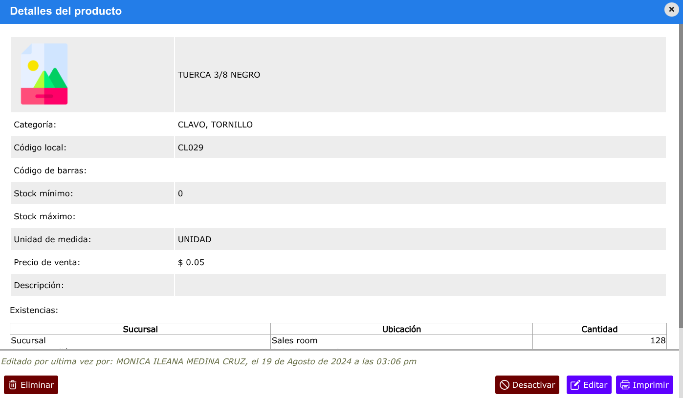 Modificar un producto