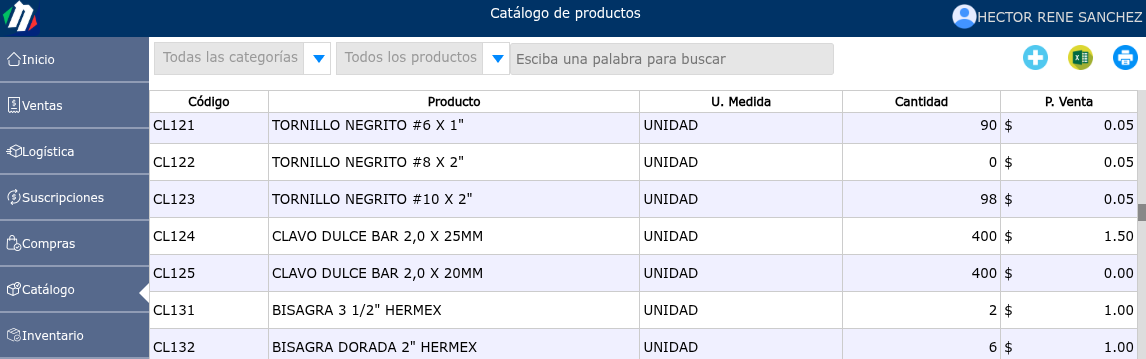 Lista de productos