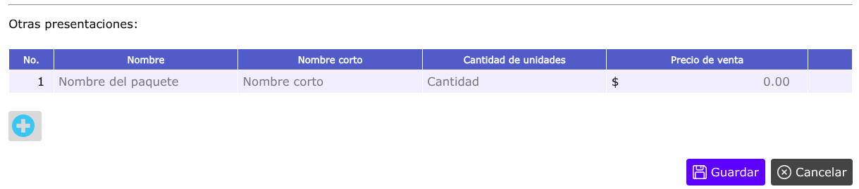 Presentaciones de los productos