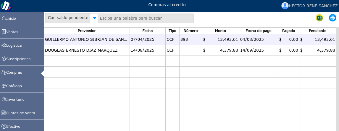 Lista de compras al crédito