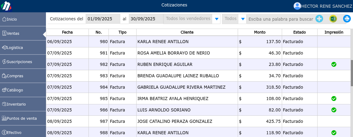 Lista de cotizaciones