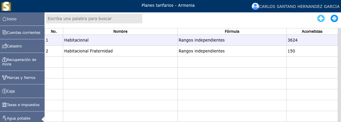 Lista de planes tarifarios