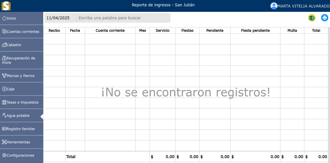 Listado de reporte de ingresos
