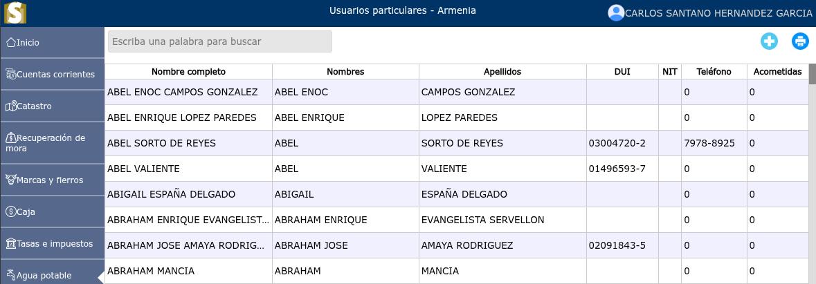 Listado de usuarios particulares