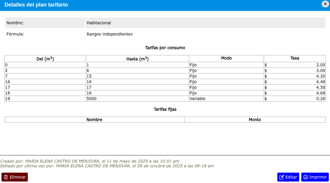 Modificar plan tarifario