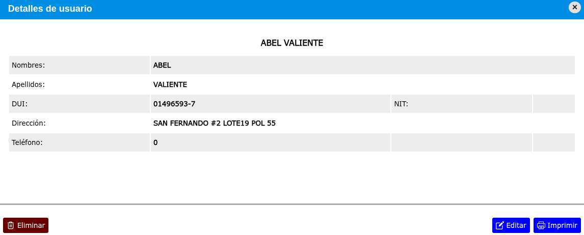 Modificar usuario particular