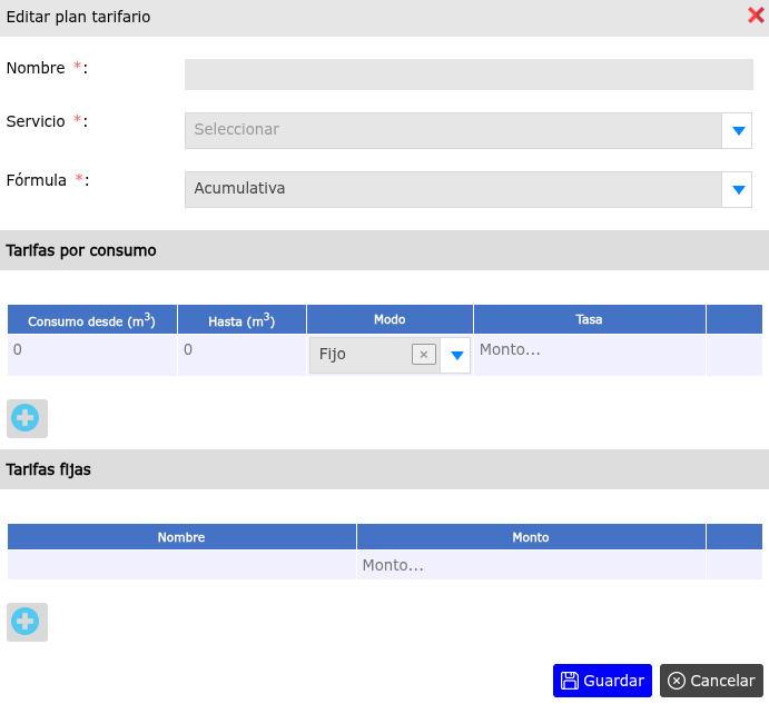 Registrar nuevo plan tarifario
