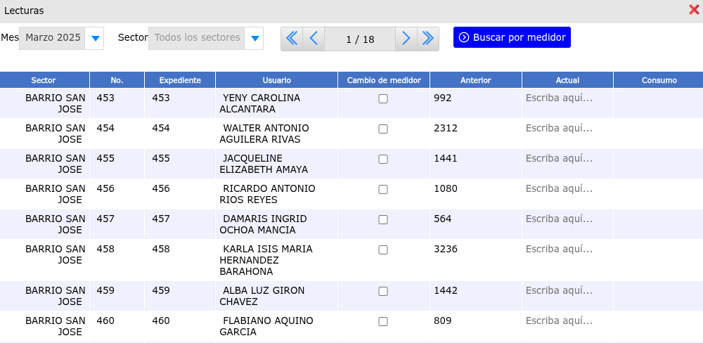 registro de nuevas lecturas