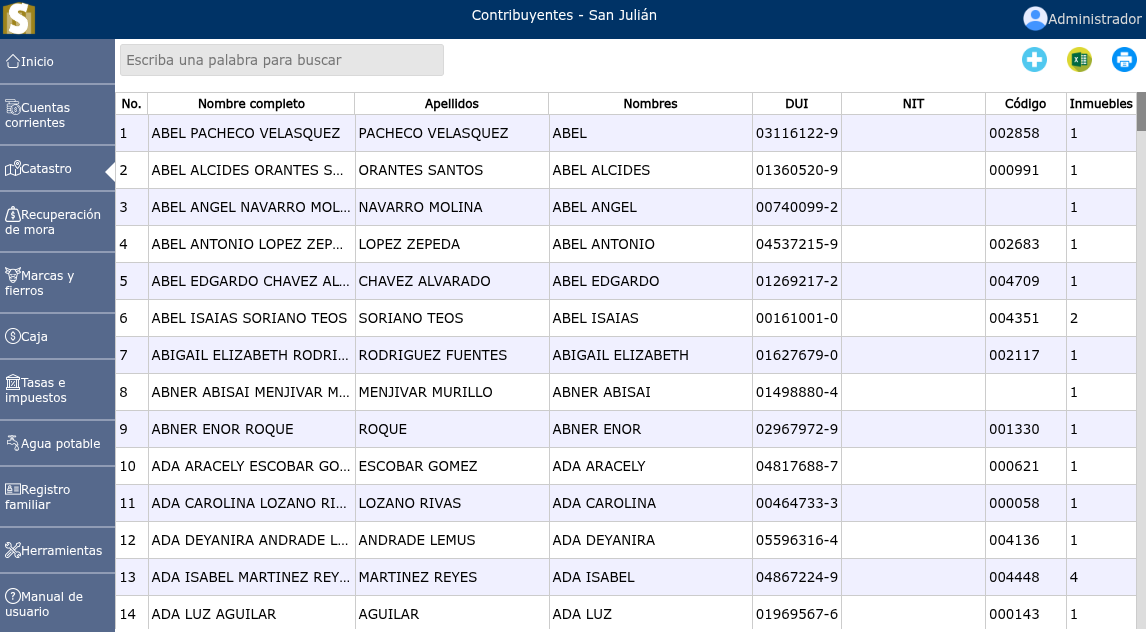 Lista de contribuyentes