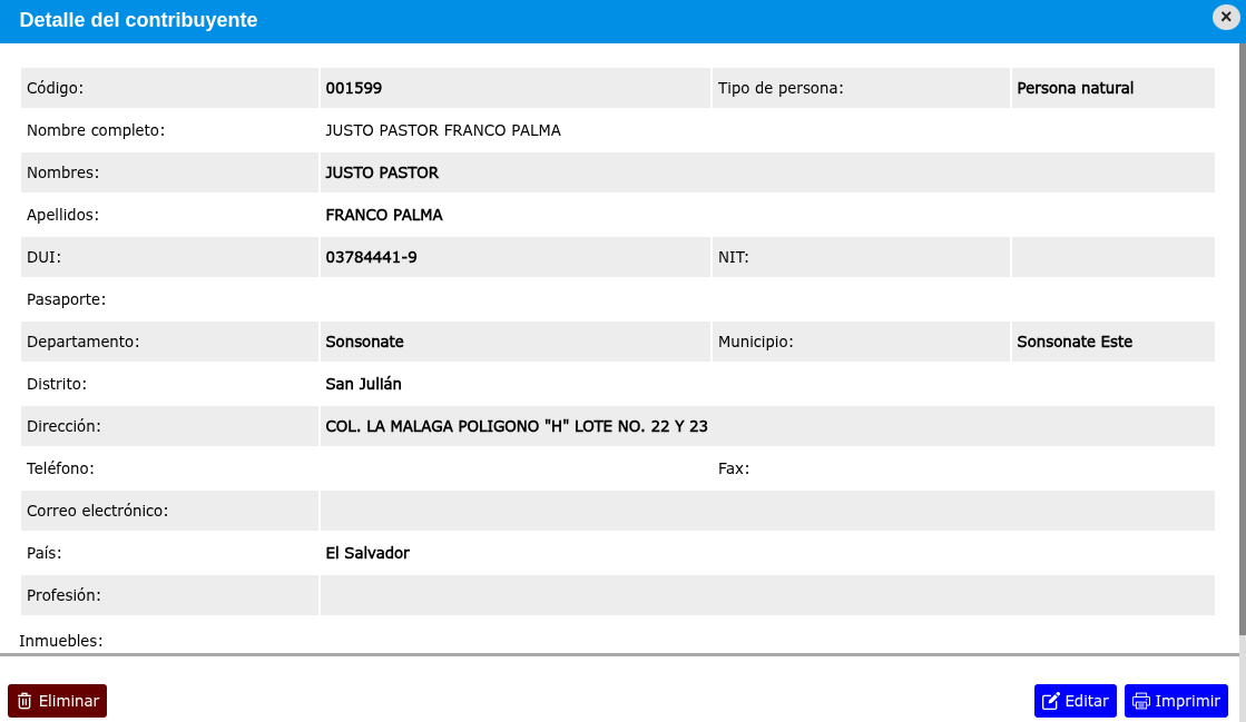 Modificar un contribuyente