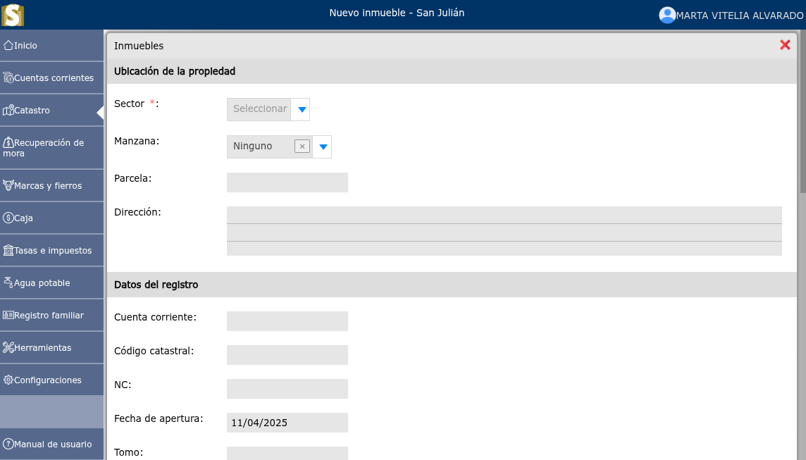 Registro de un nuevo inmueble