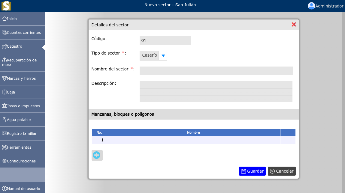 Registro nuevo sector