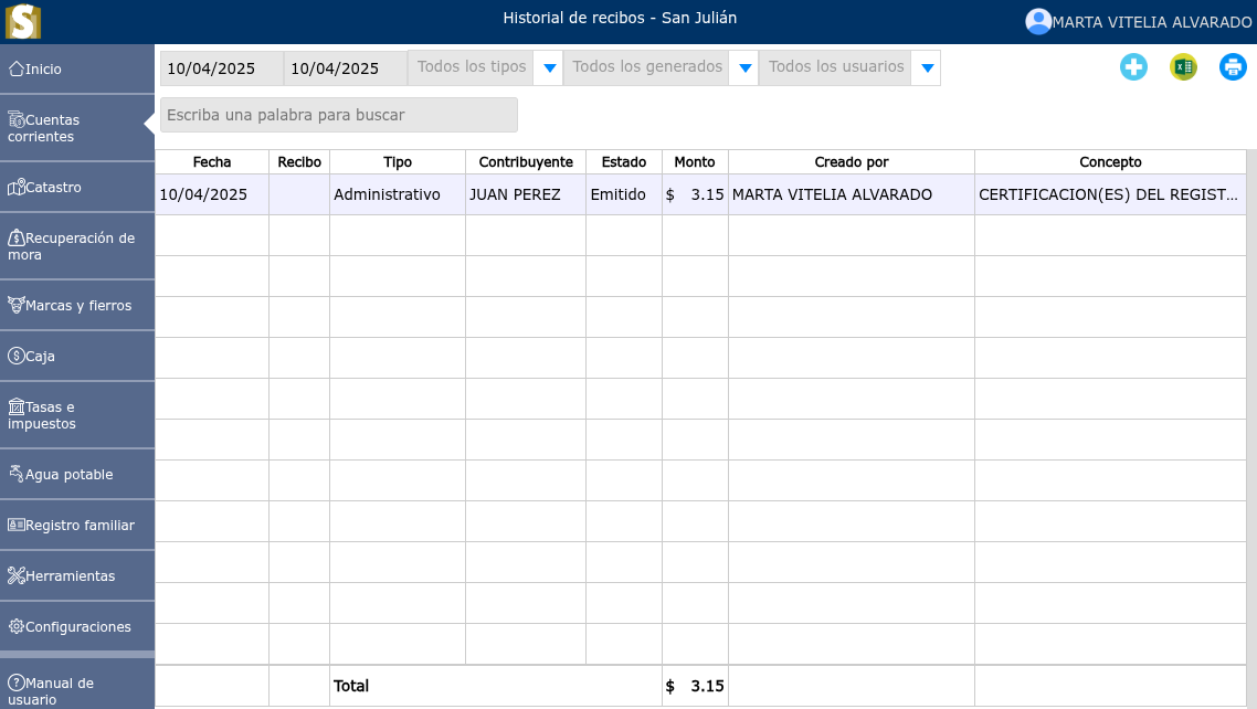 Historial de recibos