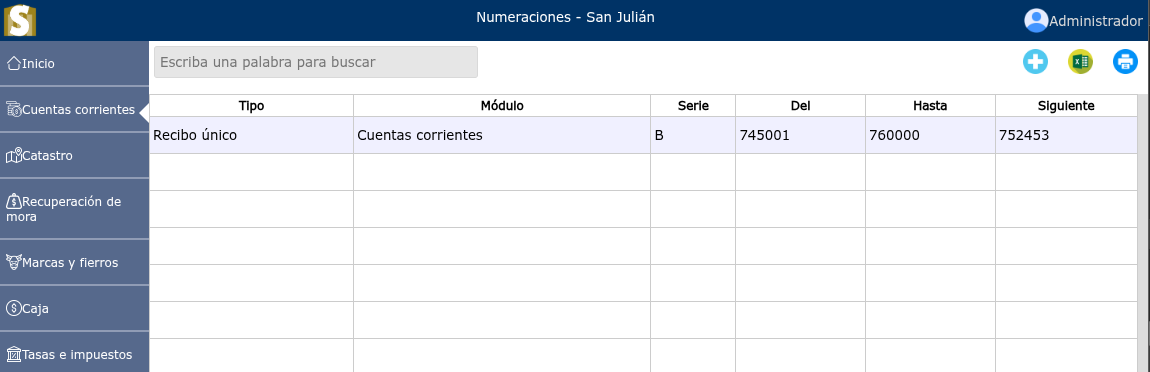 Lista de numeraciones