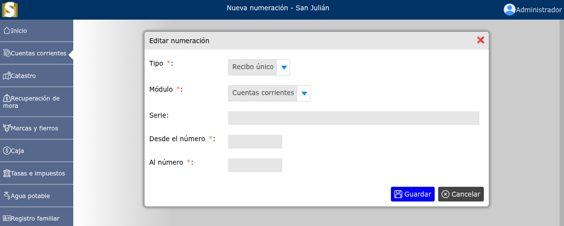 Registrar nueva numeración