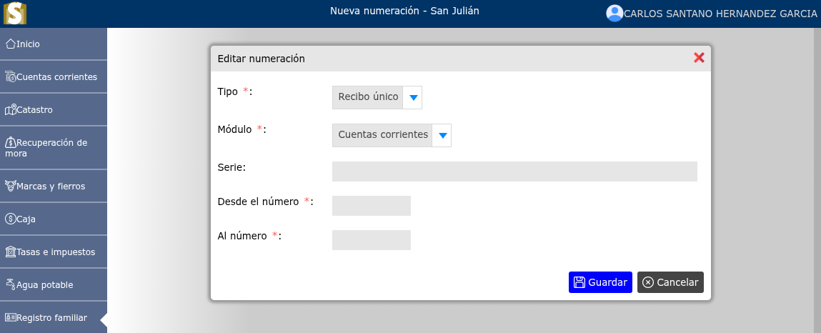 Registrar nueva numeración
