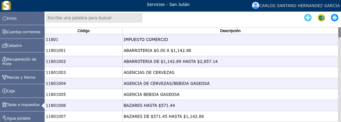 lista de servicios