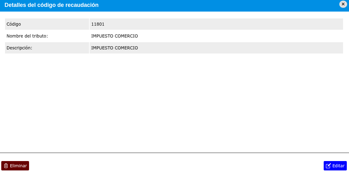 Modificación de código de recaudación