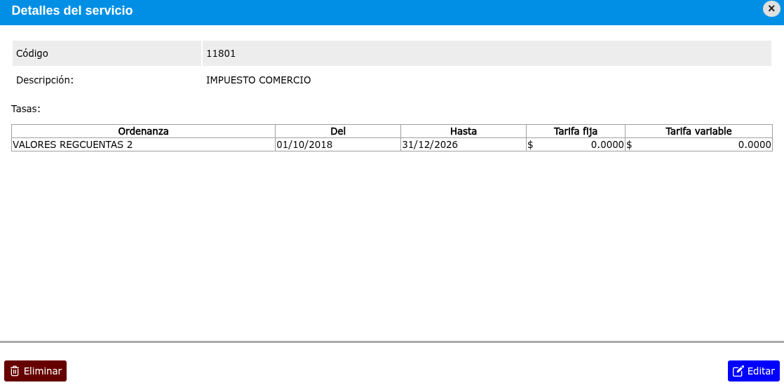 Modificación de un servicio