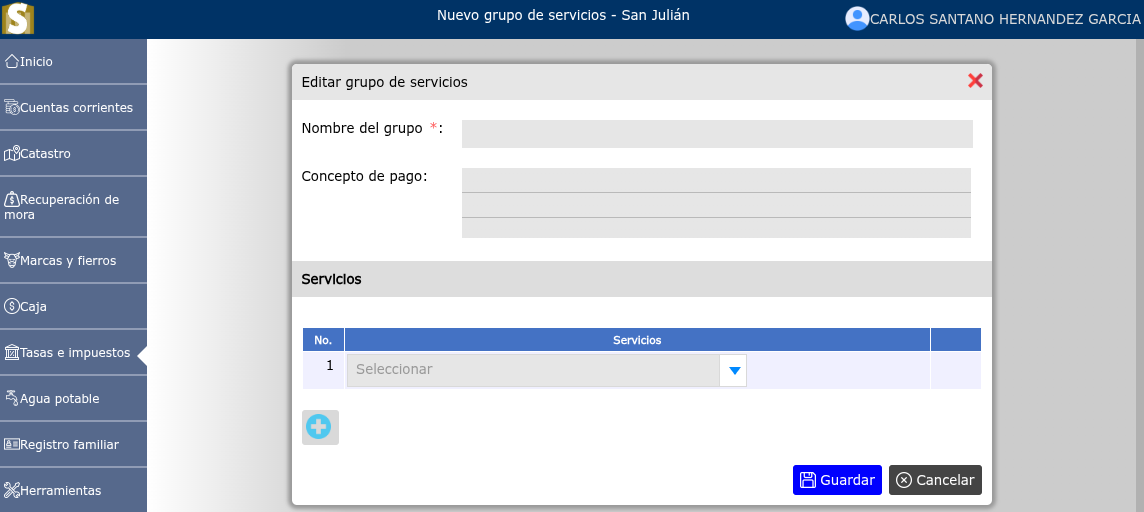 Registro de nuevo grupo de servicios