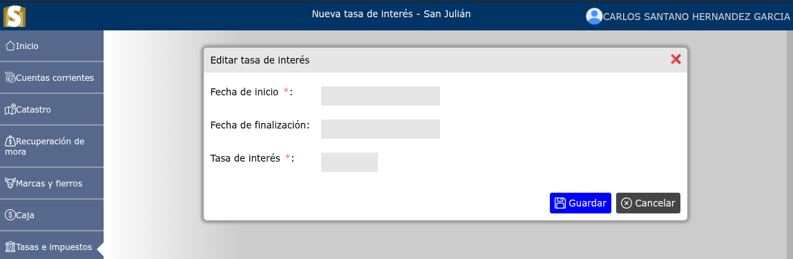 Registro de nueva tasa de interés